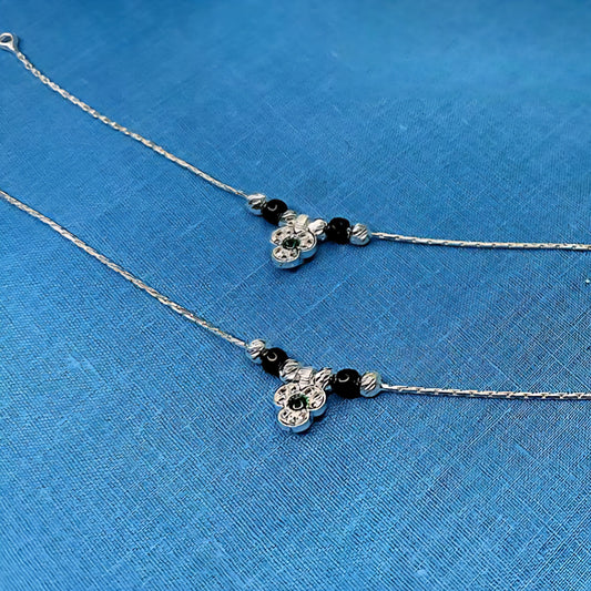 925 Sterling Silver Black Bead Anklet for Women – Elegant Daily Wear Payal