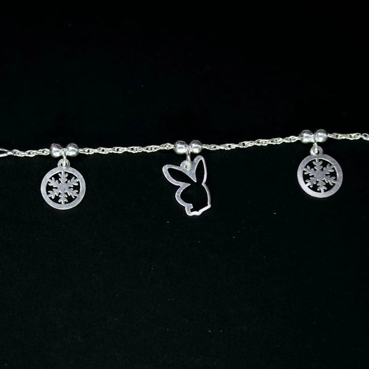925 Sterling Silver Charm Anklet for Girls & Women – Stylish Pendant Payal with Bunny & Floral Charms
