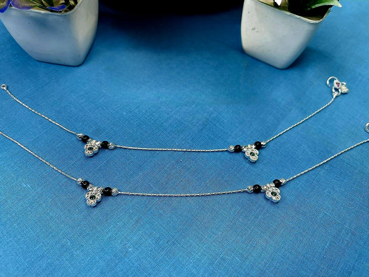 925 Sterling Silver Black Bead Anklet for Women – Elegant Daily Wear Payal