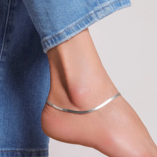 925 Sterling Silver Flat Chain Anklet for Girls & Women – Minimal Everyday Wear Payal