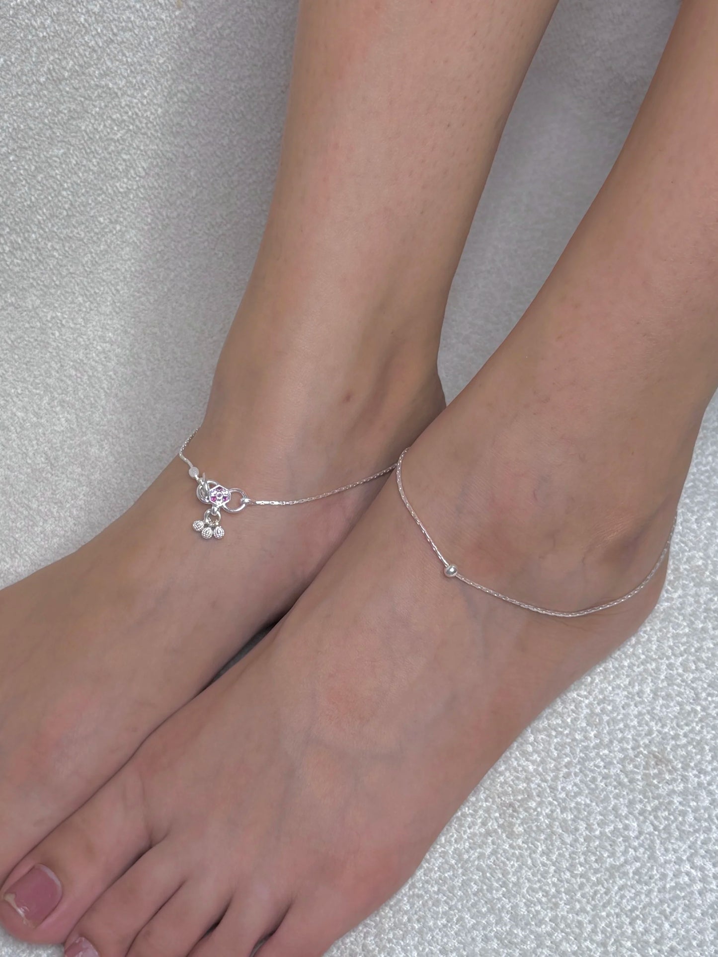 925 Sterling Silver Minimal Anklet Set for Girls & Women – Sleek Chain Payal with Silver Bead Charm