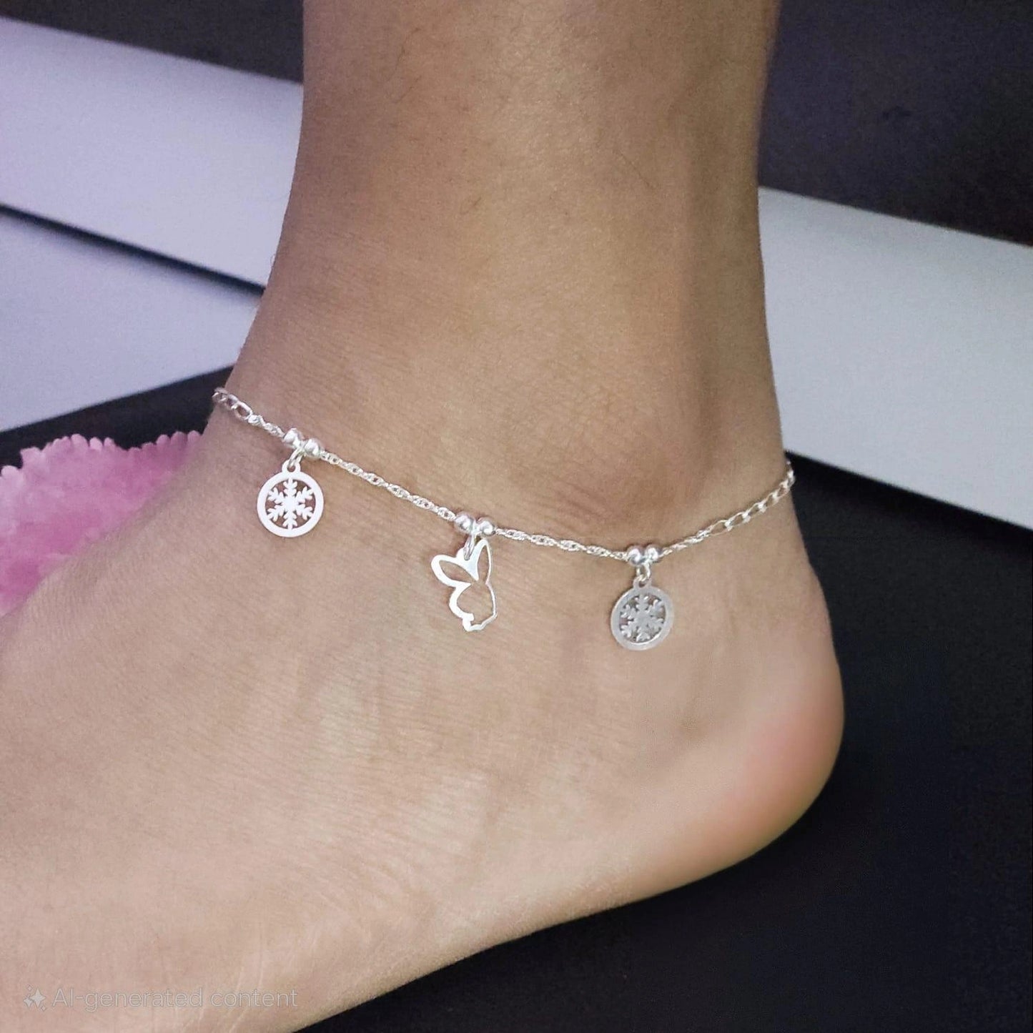 925 Sterling Silver Charm Anklet for Girls & Women – Stylish Pendant Payal with Bunny & Floral Charms